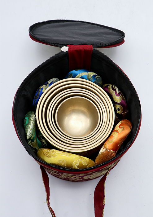 Seven Chakra Singing Bowl Tuned Set of 7 with  Cushion and Mallet