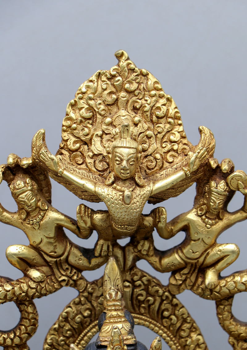 Maitreya Buddha 24 K Gold Copper Statue 13.5" H