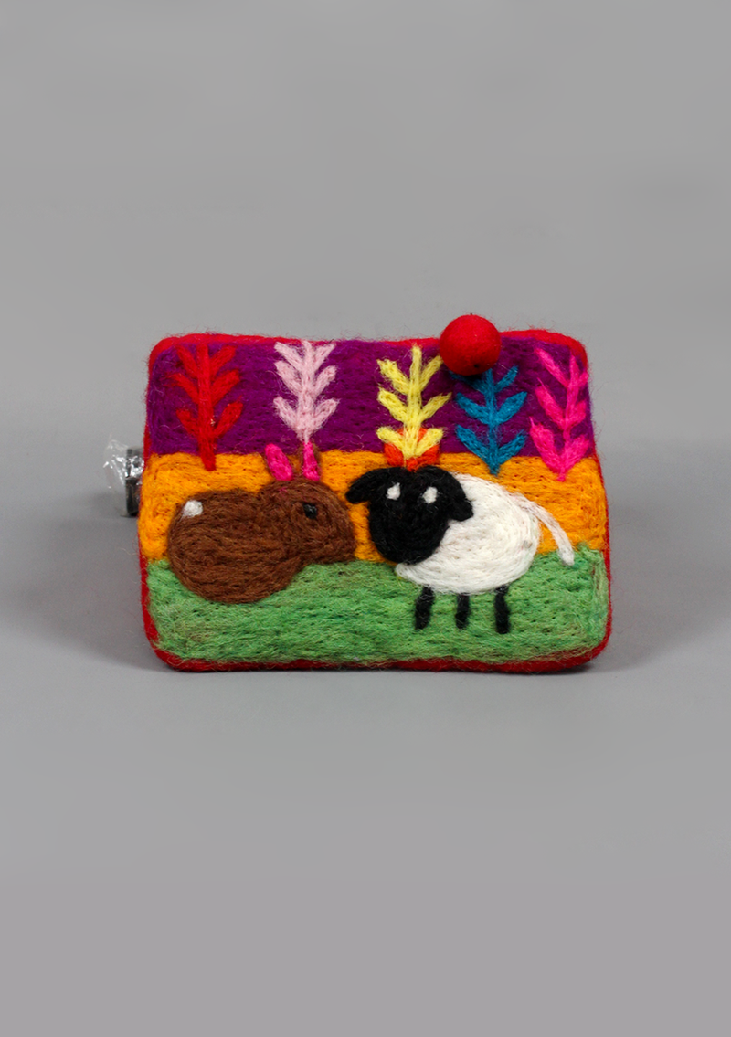Felt Purse With Sheep and Rabbit Design