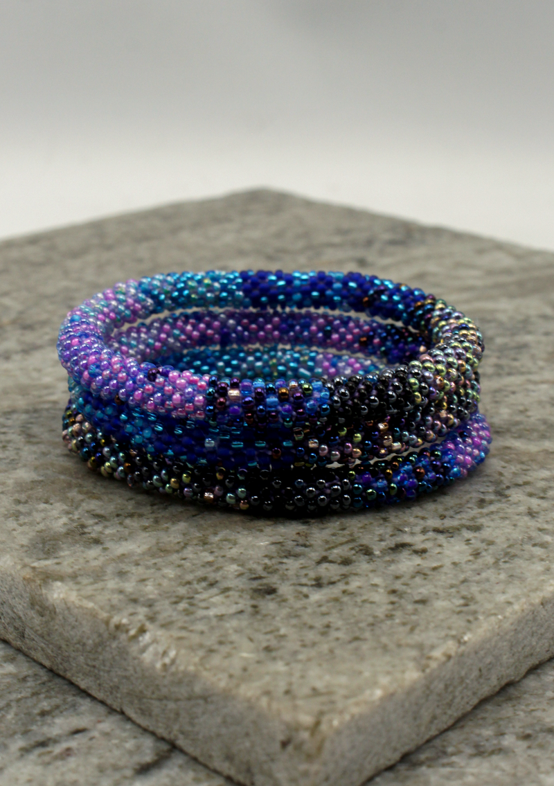 Blue  Purple Mixed Roll on Beads Bracelet