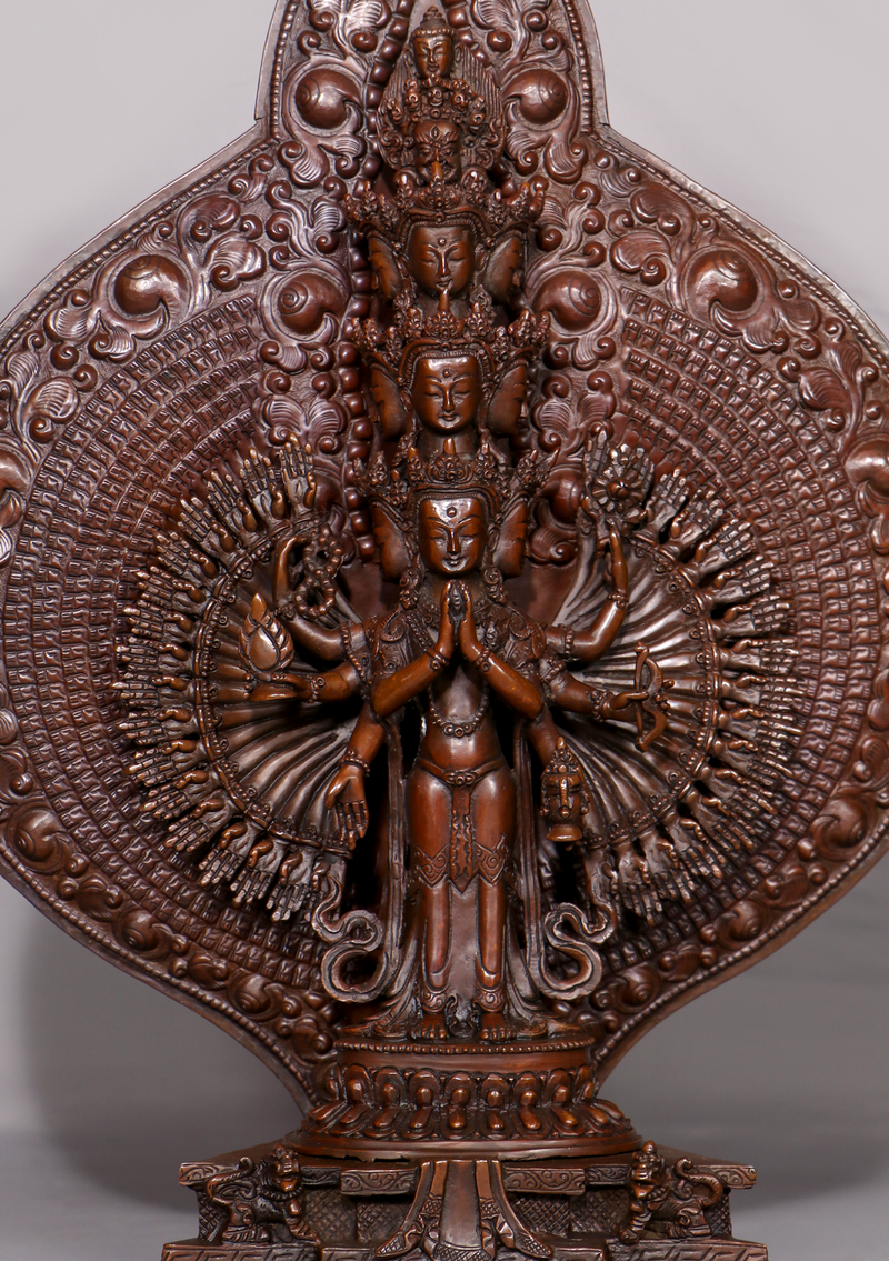 Thousand- Armed  Avalokiteshvara Copper Oxyidzed  Statue 17"H