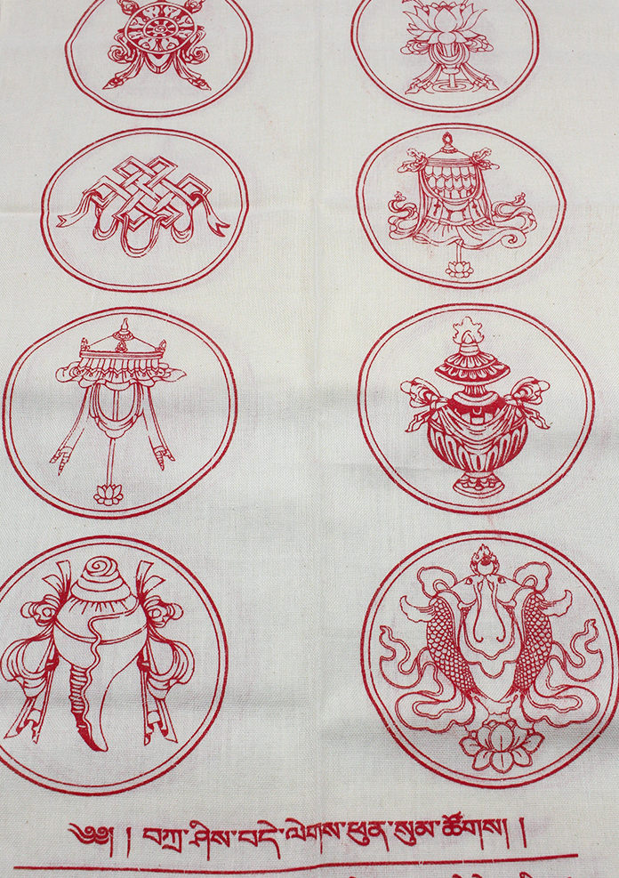 Biodegardable Eight Auspicious Symbol Buddhist Offering Scarf  Red Khada