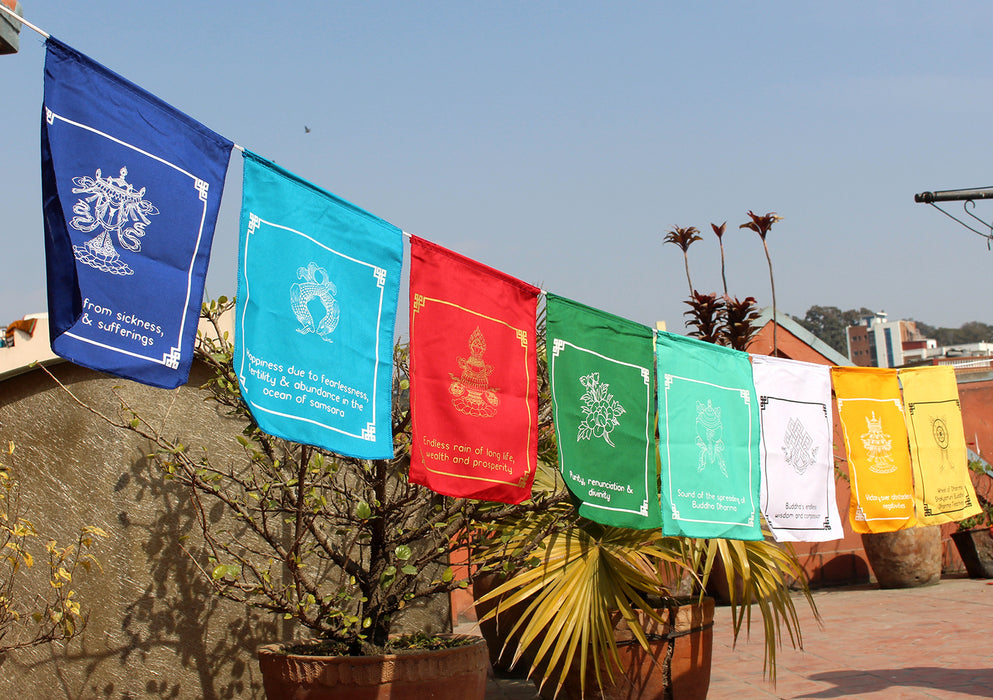 High Quality Hemmed Eight Lucky Symbols Prayer Flags