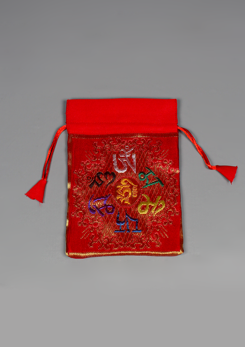 Brocade Om Mani Drawstring Mala Bag