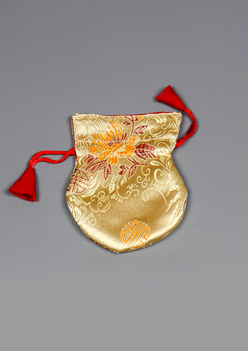 Silk Brocade Colorful Flower Design Drawstring Mala Pouch