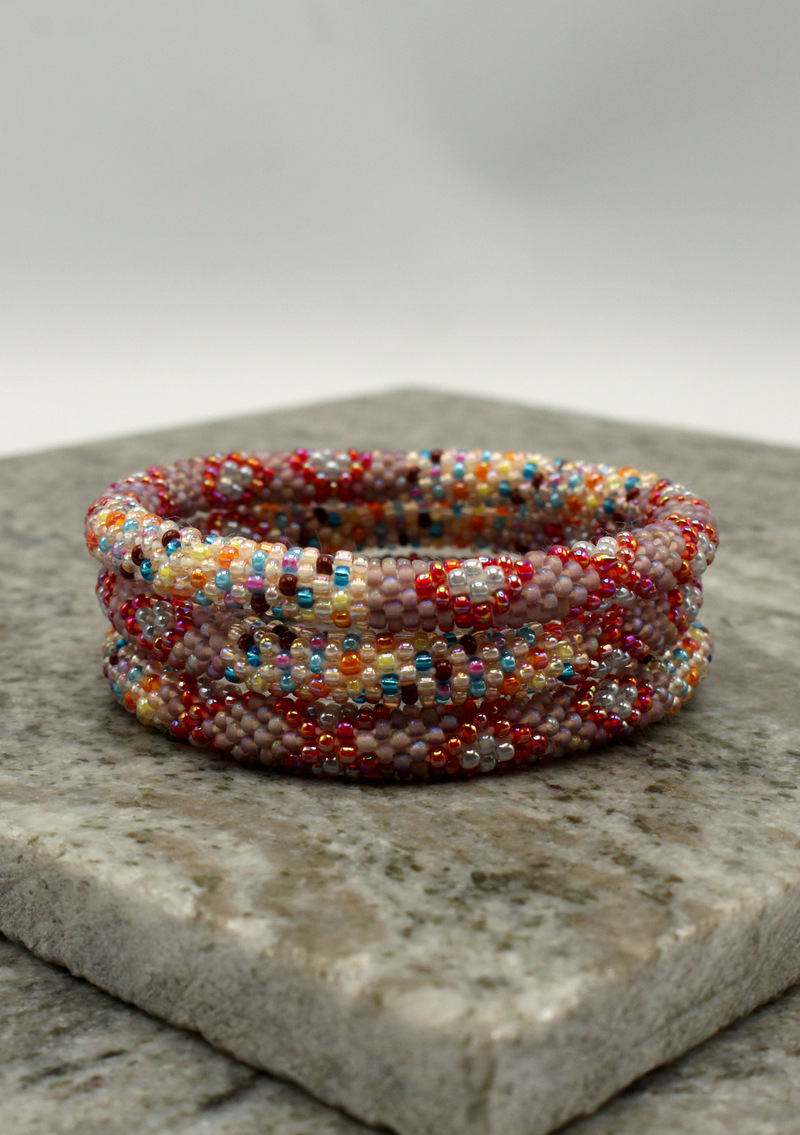 Tribal Red Roll on Beads Bracelet