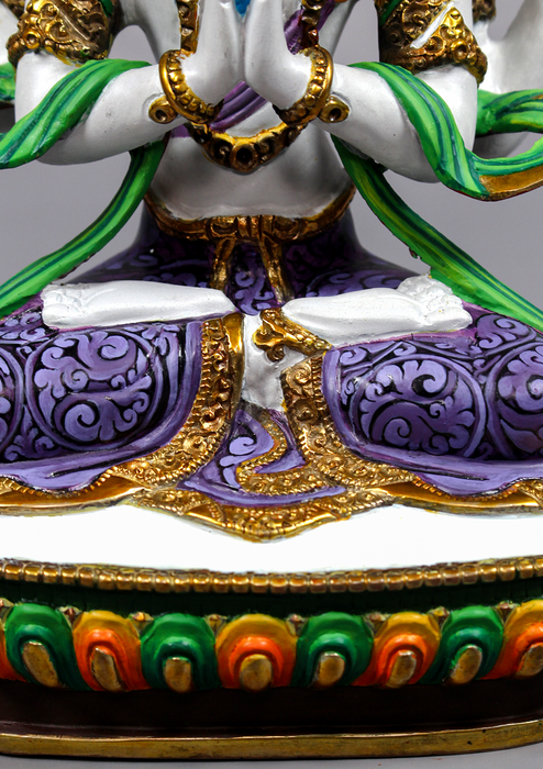 Partly Gold Gilded Handpainted Chenrezig Statue