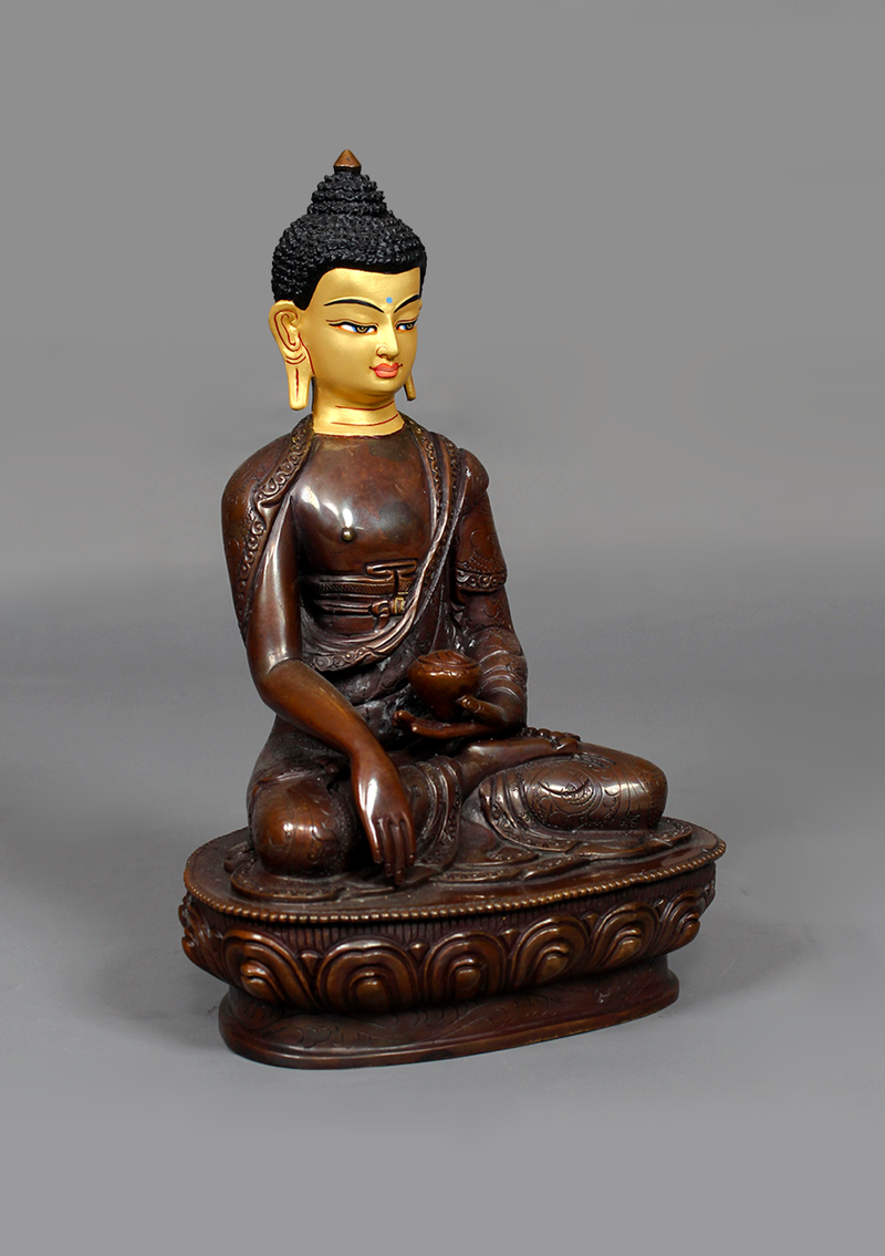 Copper Oxydized Shakyamuni Buddha Statue 8.25"H