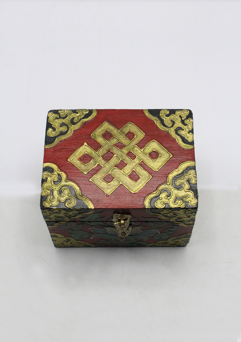 Handpainted Tibetan Wooden Boxes with Endless Knot- Small