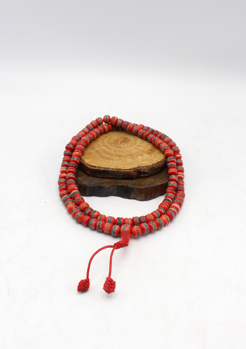 Bone Inlaid Red Prayer Mala 7mm