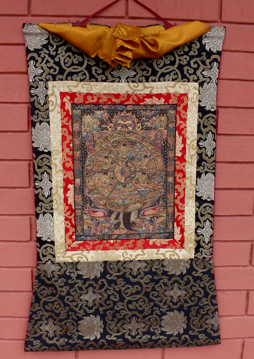 Samsara  Wheel of Life Wall Hanging Banner with Brocade STOCK CLEARANCE SALE