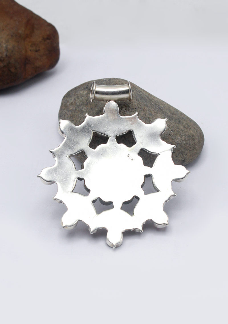 Multistone Coral  Flower  with Turquoise Silver Sterling Pendant
