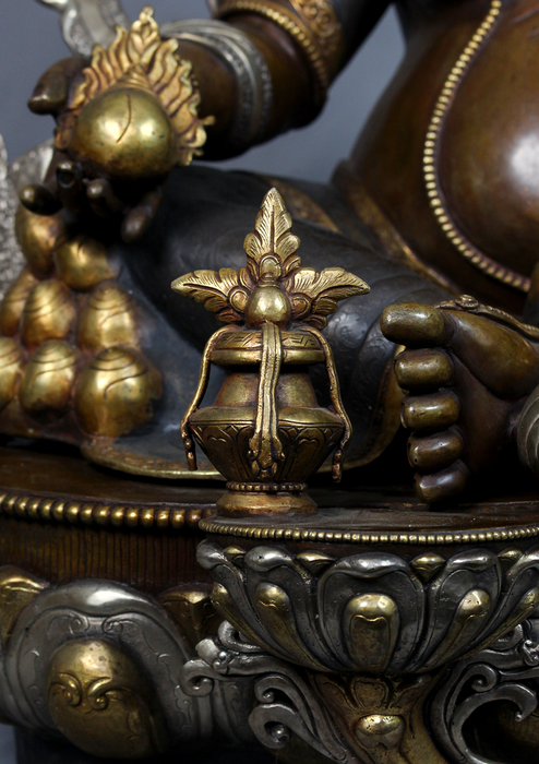 Large 2 ft Partly Gold-Plated Dzambala Statue – Handcrafted Tibetan Buddhist Wealth Deity Sculpture