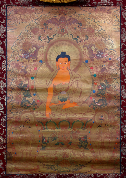 Shakyamuni Buddha Hongkong Silk Brocade Thangka Painting