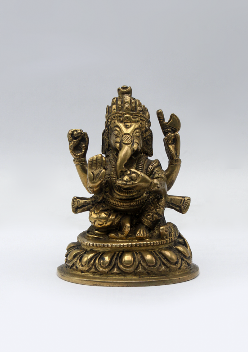 Four Armed Brass Ganesha Statue 3.5"H