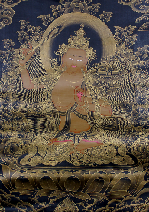 Manjushree Black and Gold Brocade Thangka Painting