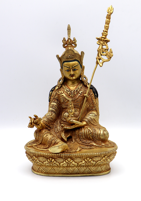 Full Gold Plated Copper Guru Padmasambhava Statue 8.8"H