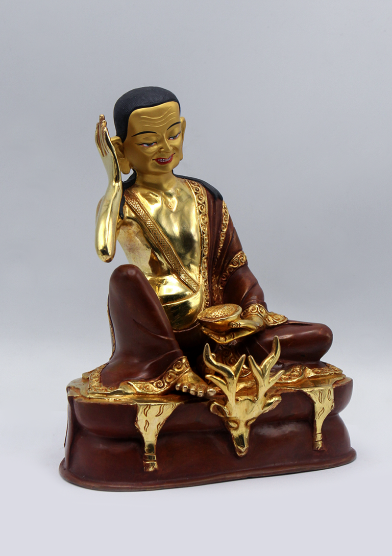 Partly Gold Plated Copper Milarepa Statue 7.5" H