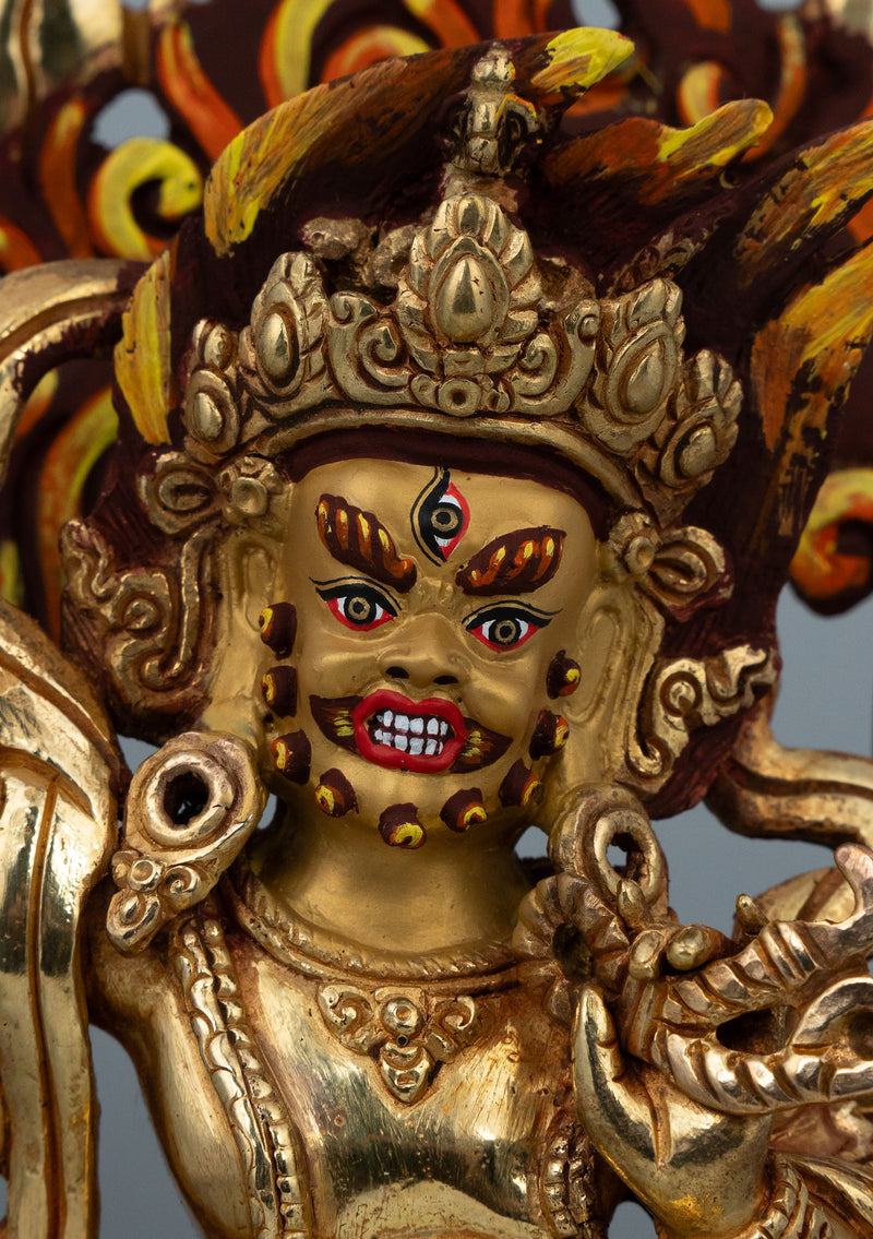 Partly Gold Plated Painted Vajrapani Statue 8" H