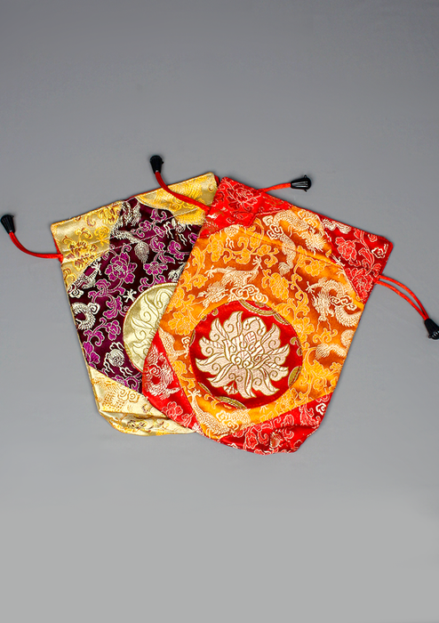 Lotus Brocade Embroidered Mala and Jewelry Bag