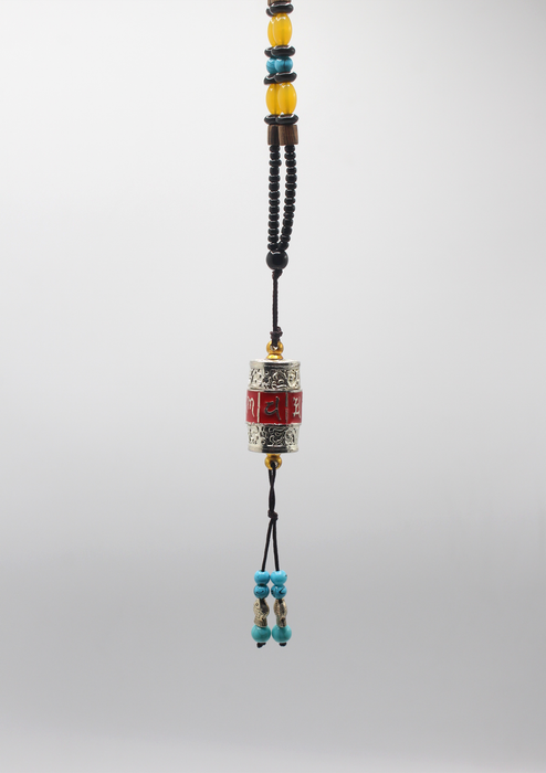 Tibetan Mantra Carved Prayer Wheel Car Hanging with Beads
