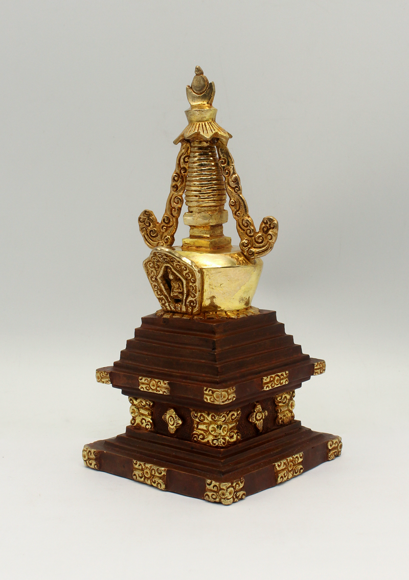 Buddhist  Stupa Chorten  24 K Gold 7" H