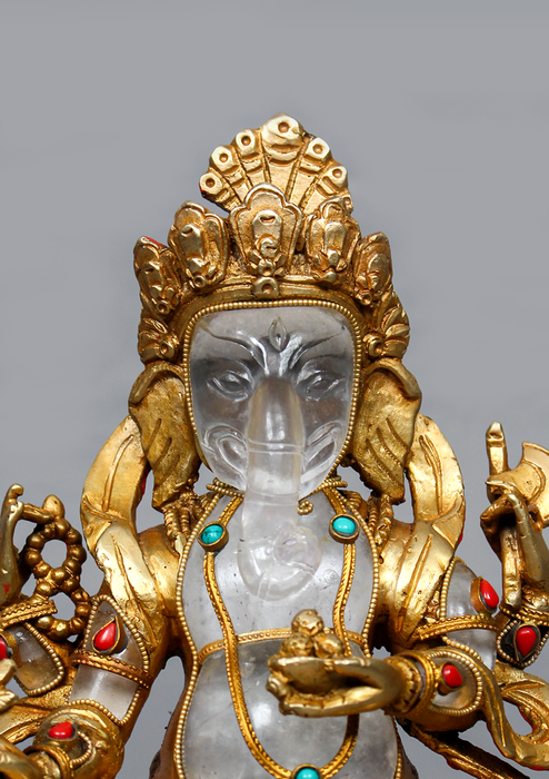 Gold Plated Crystal Ganesh Statue 8"H