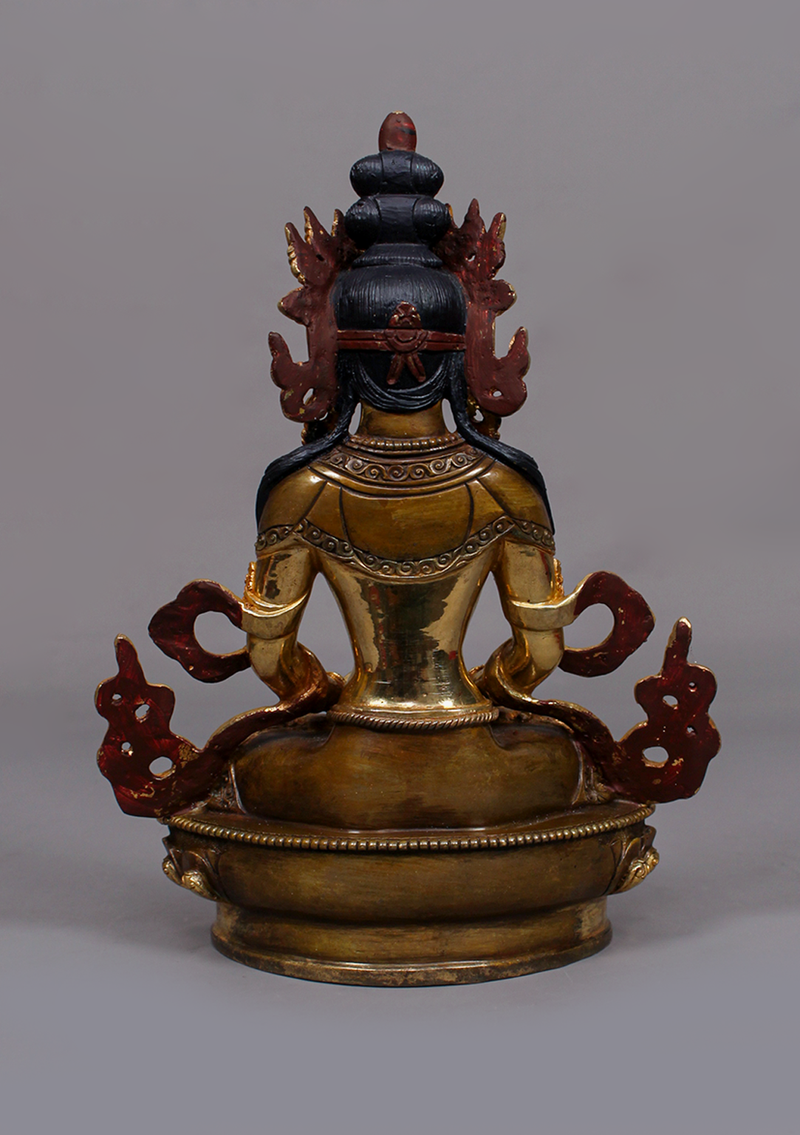 Partly Gold Plated Aparmita Statue 9" H