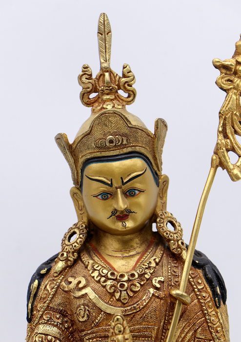 Full Gold Plated Copper Guru Padmasambhava Statue 8.8"H