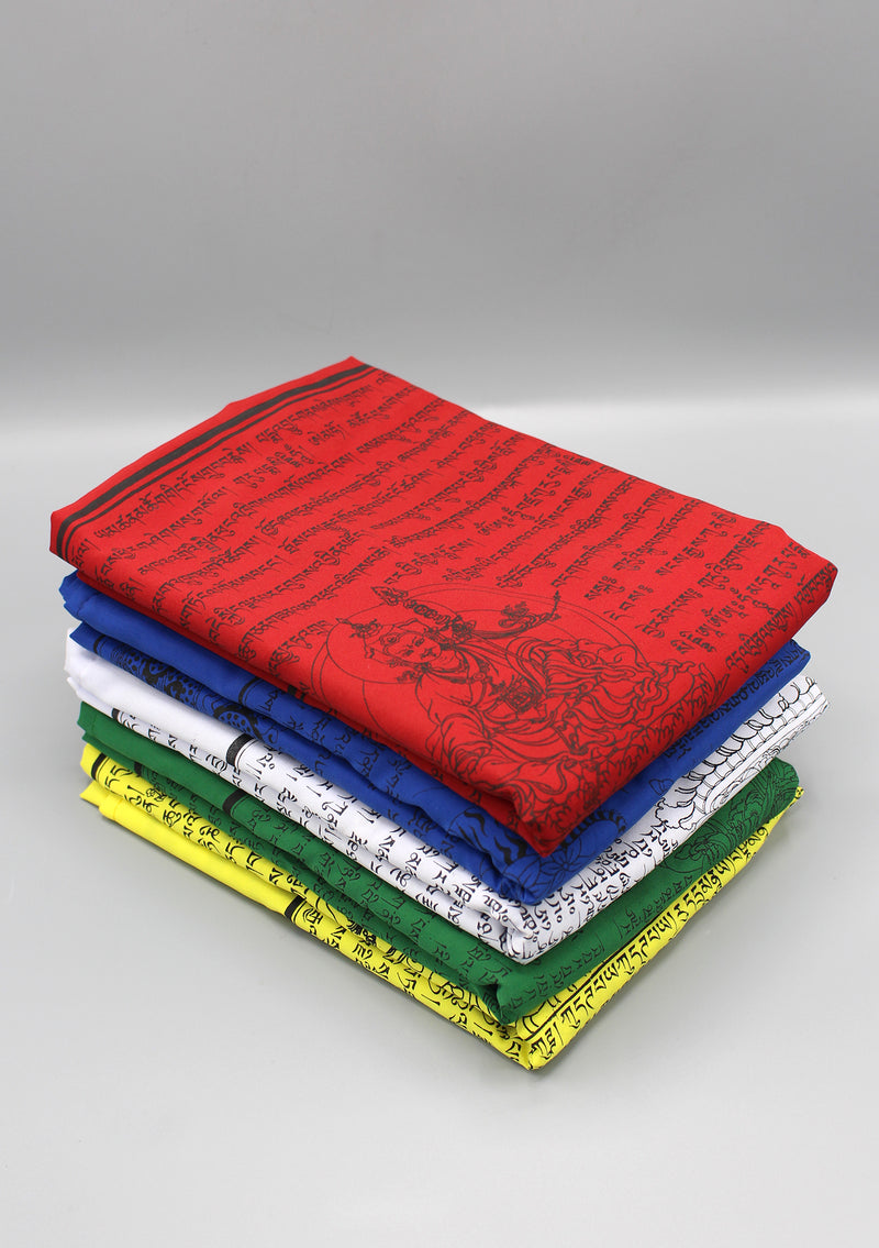 Set of Five Tibetan Deities and Windhorse Printed Vertical Prayer Flags