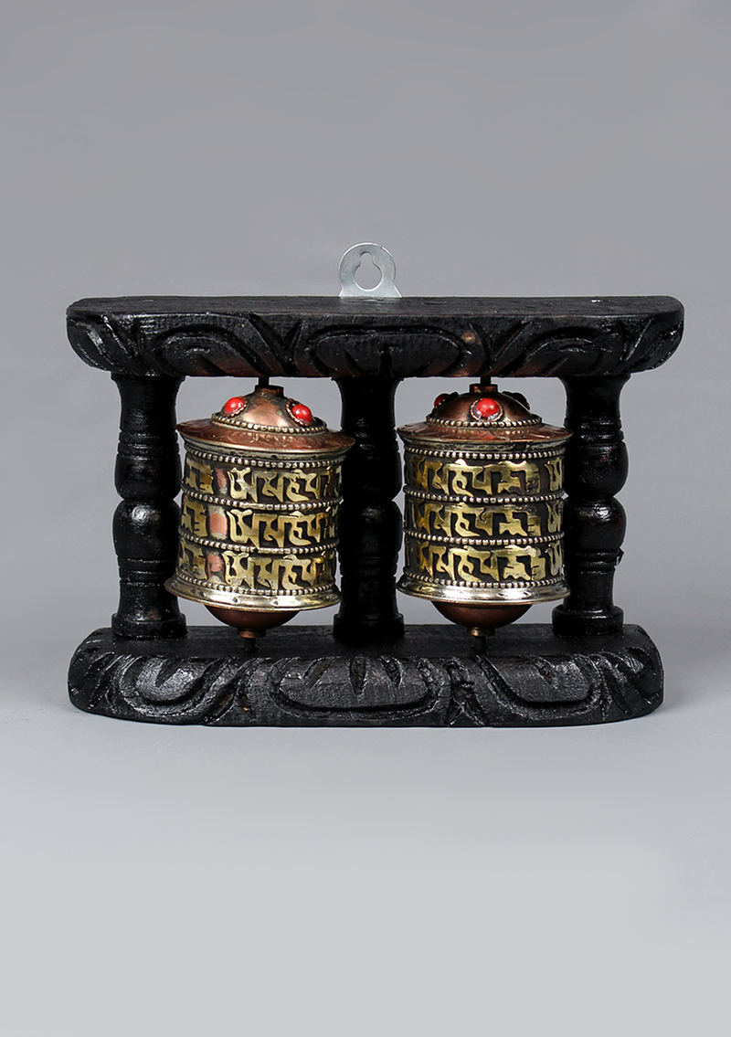 Nepal Souvenirs  OM Mani  Prayer Wheel Wooden Frame  Hanging