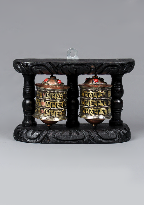 Nepal Souvenirs  OM Mani  Prayer Wheel Wooden Frame  Hanging