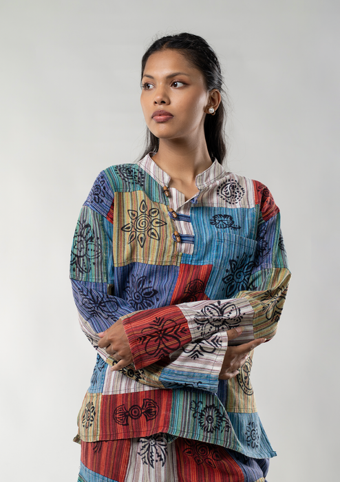 Multicolored Hippie Style Cotton Kurta Shirt - Full Sleeves