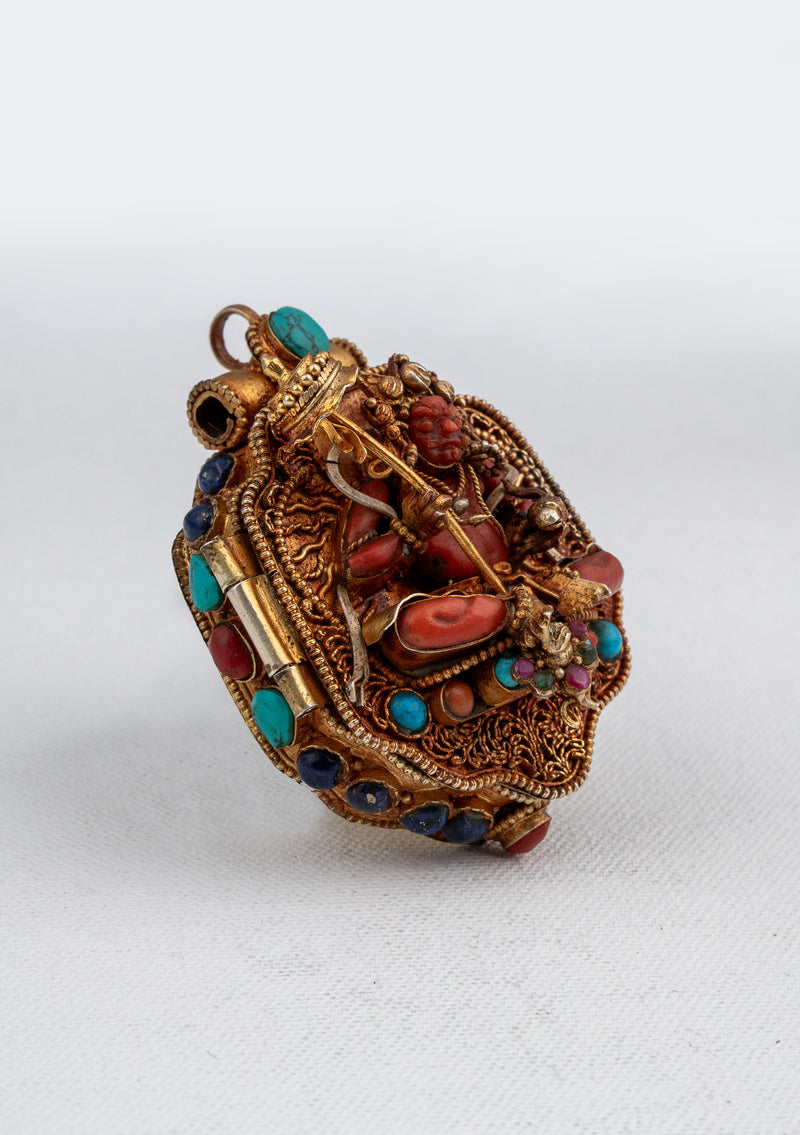 925 Silver Tibetan Ghau with Gold Plating - Red & Black Dzambhala