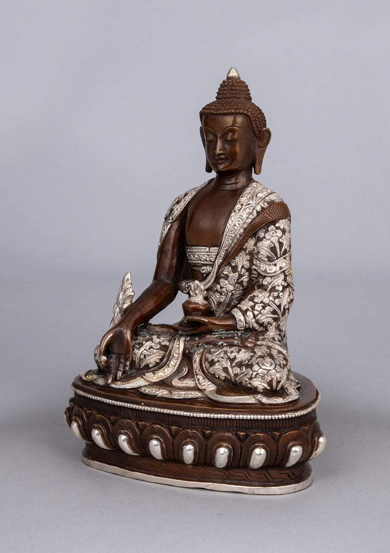 Handcrafted Copper & Silver-Plated Medicine Buddha Statue