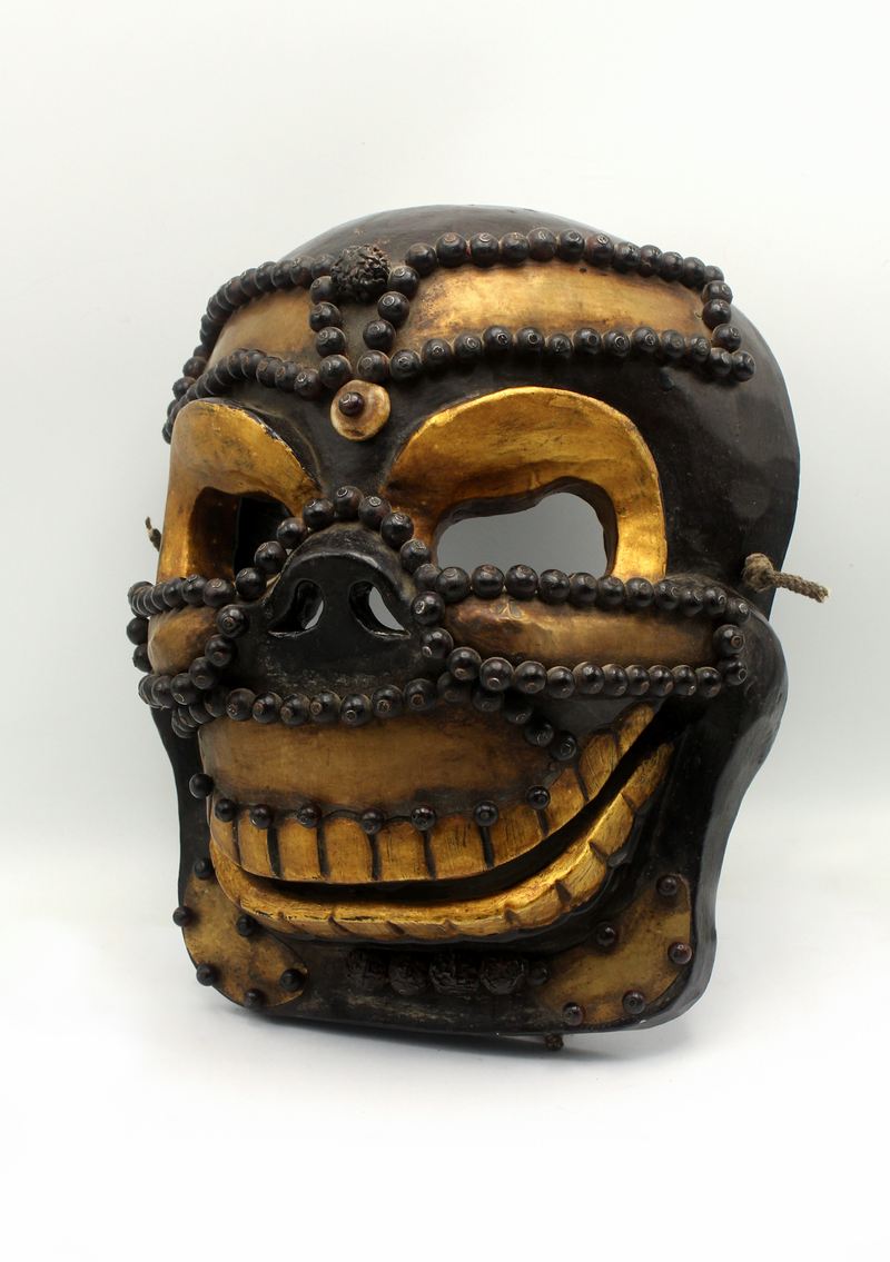 Handcarved Wooden Yellow Skull Wall Hanging Mask