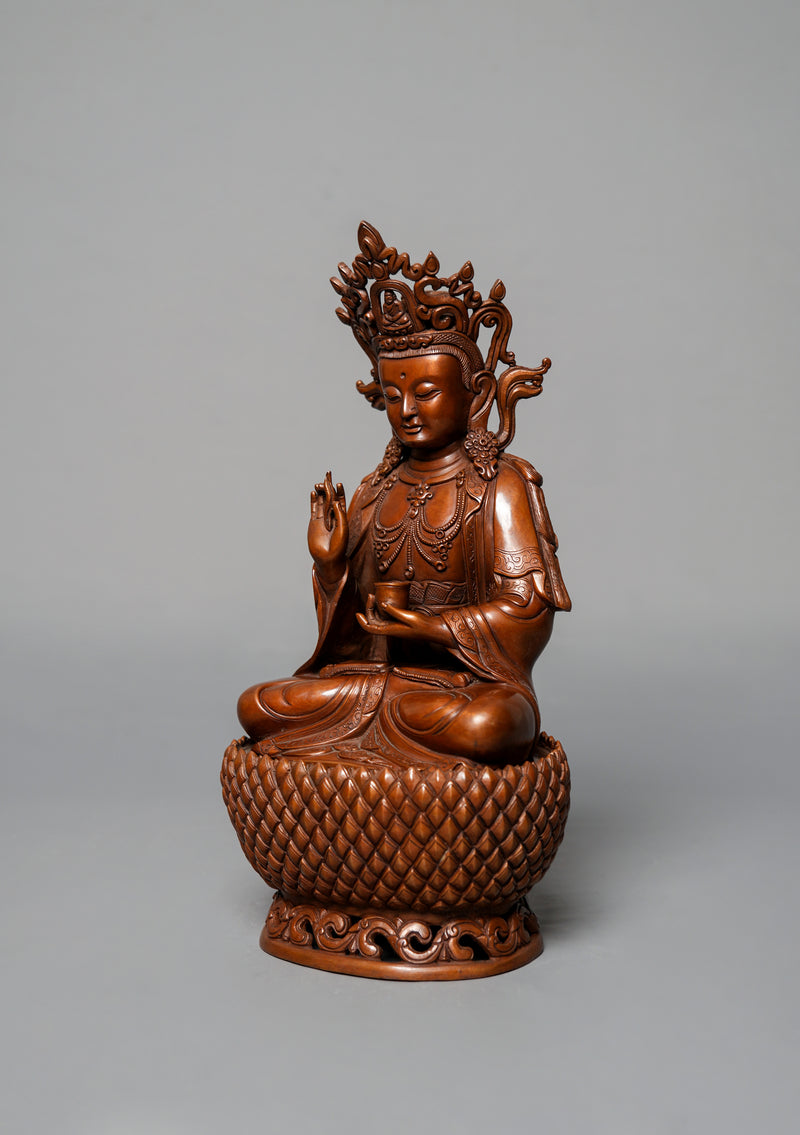 Oxidized Copper Kwan  Yin Buddha Statue 12.25" H