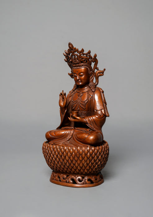 Oxidized Copper Kwan  Yin Buddha Statue 12.25" H