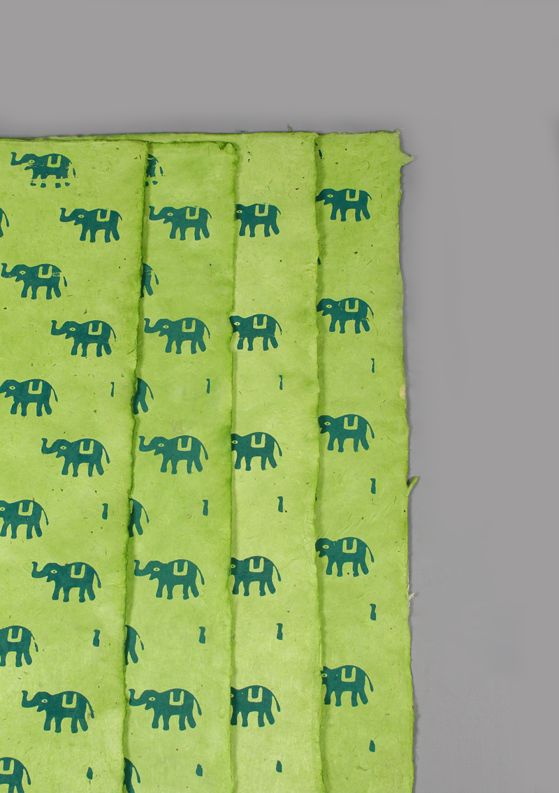 Elephant Printed Green Lokta Paper Gift Wrap