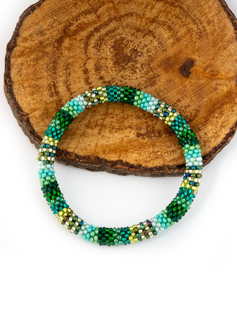 Emerald Teal Shine Nepalese Roll Bead Bracelet