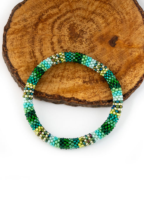 Emerald Teal Shine Nepalese Roll Bead Bracelet
