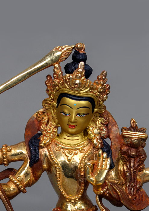 Partly Gold Plated Maha Manjushree Statue 6.25" H