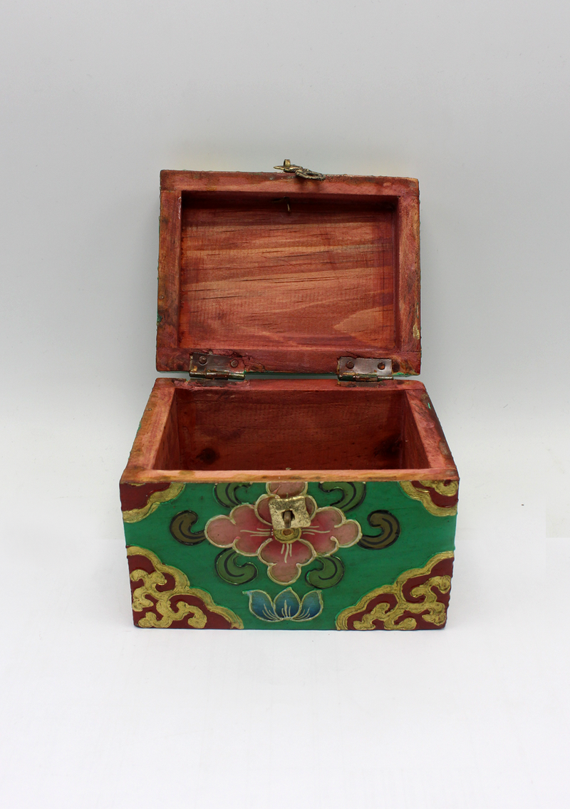 Handpainted Tibetan Wooden Boxes with Dharmachakra- Small
