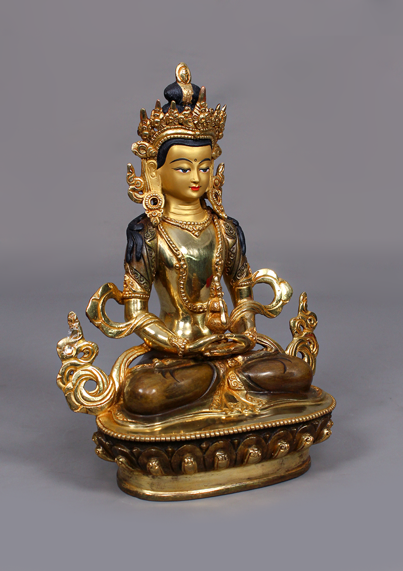 Partly Gold Plated Aparmita Statue 9" H