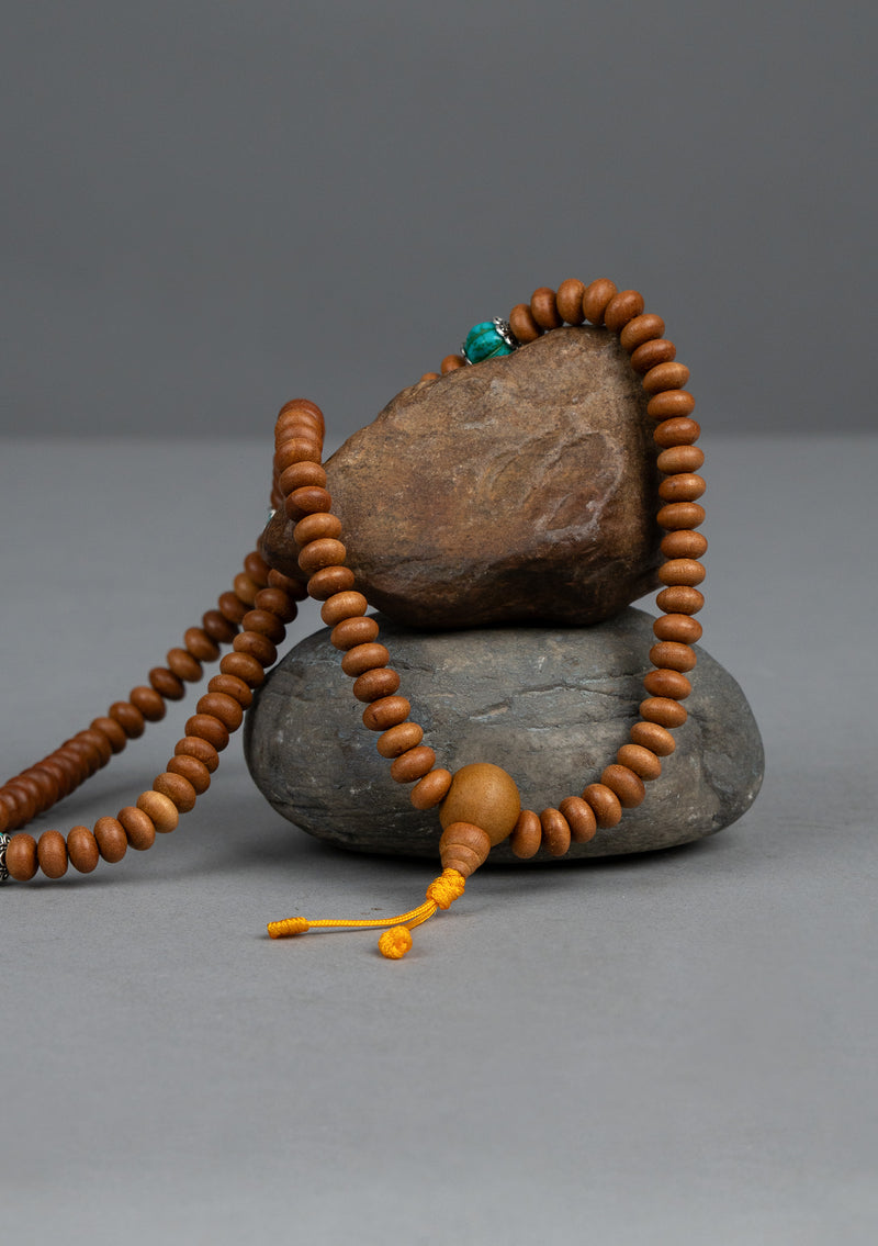 10 mm Flat Beads Sandalwood Prayer Mala for Meditation and Yoga