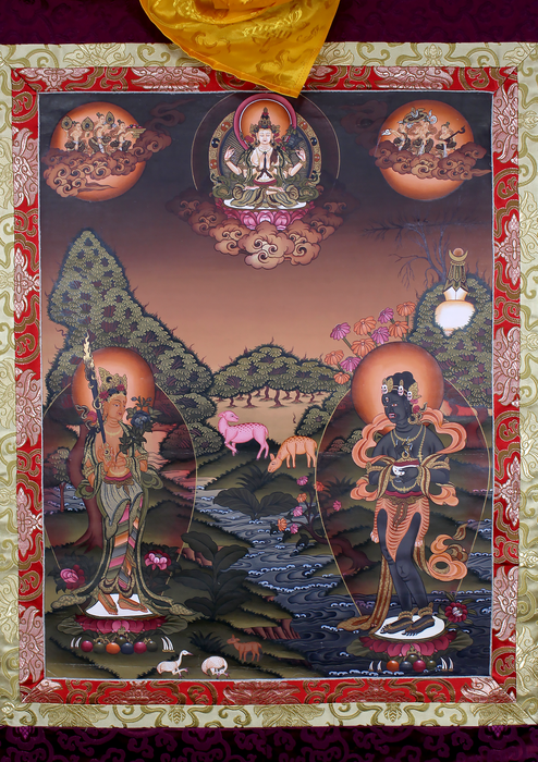 Rig Sung Gompo Brocade Thangka Painting