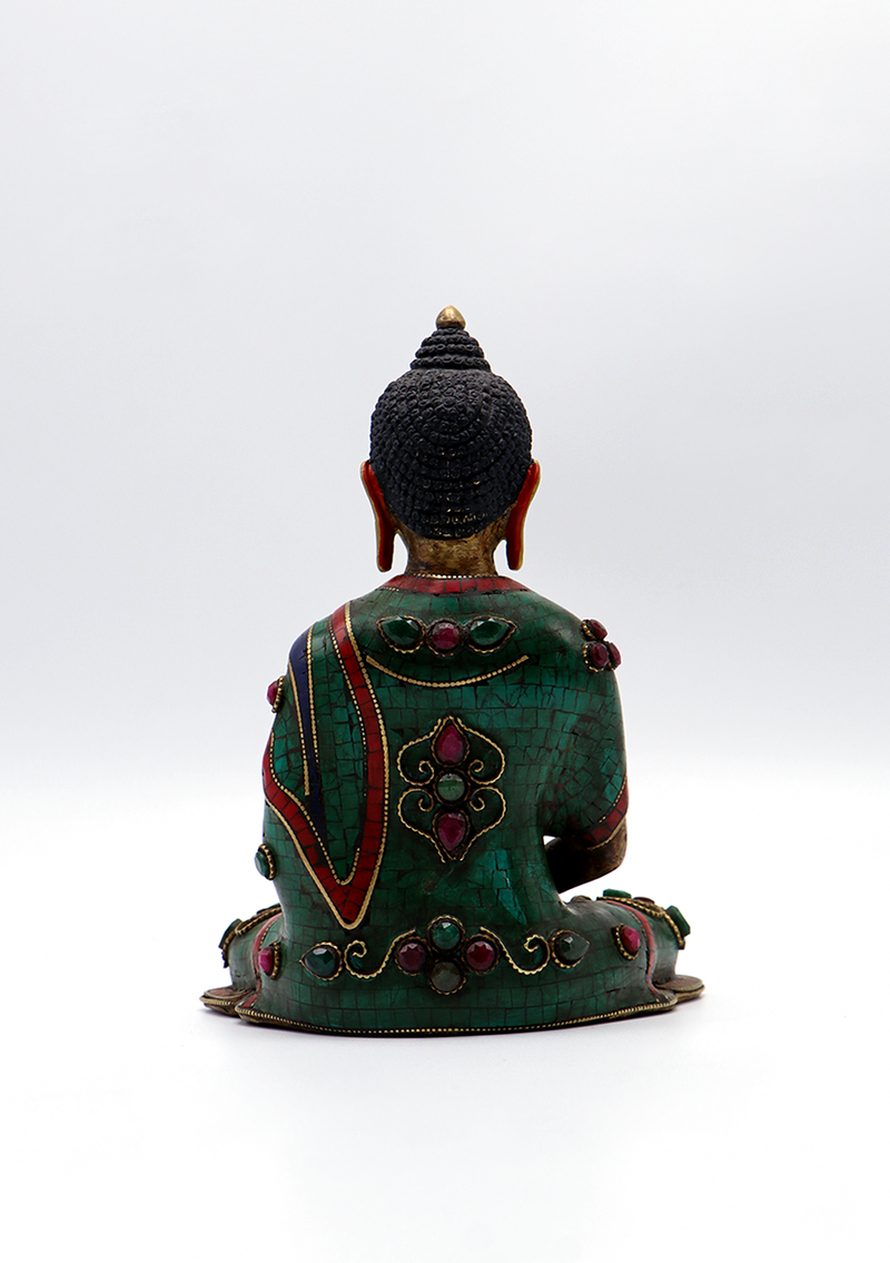 Stone Inlaid Amitabha Buddha Statue 6.5"H