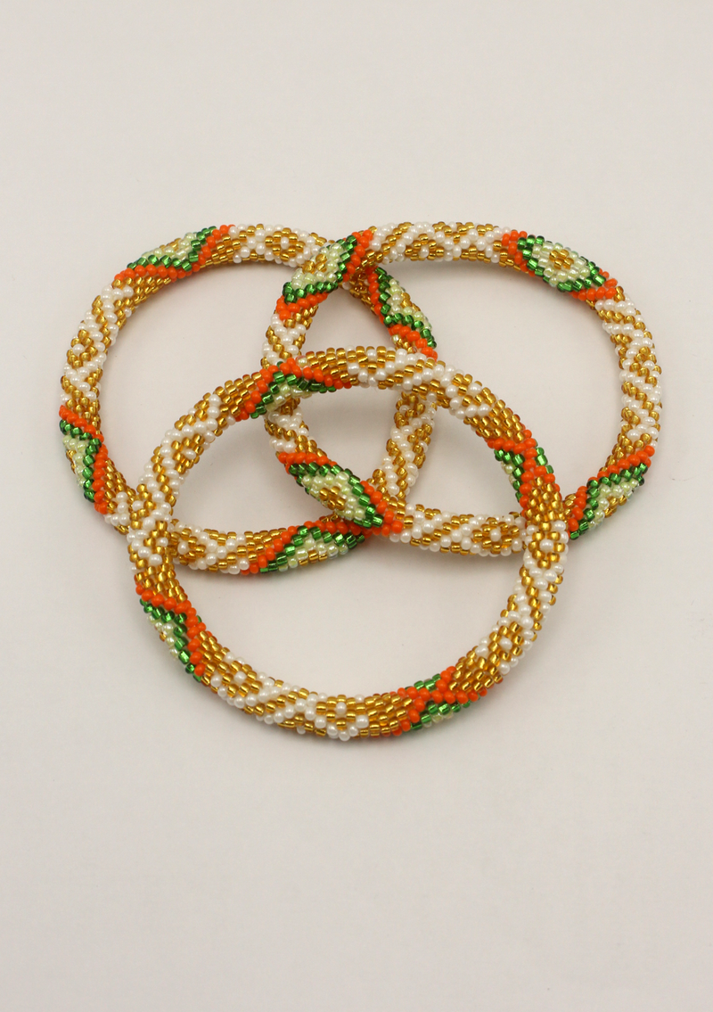 Orange Green   Roll on  Beads Bracelet