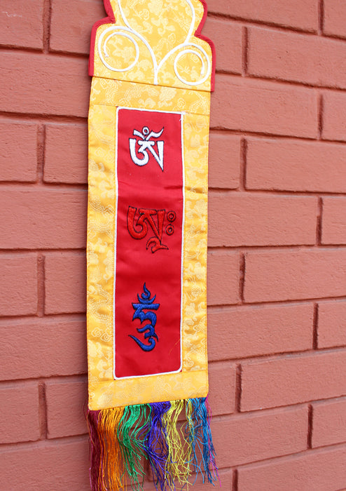 Buddhist Ritual Wall Hanging Banner Embroidered with Om Ah Hum