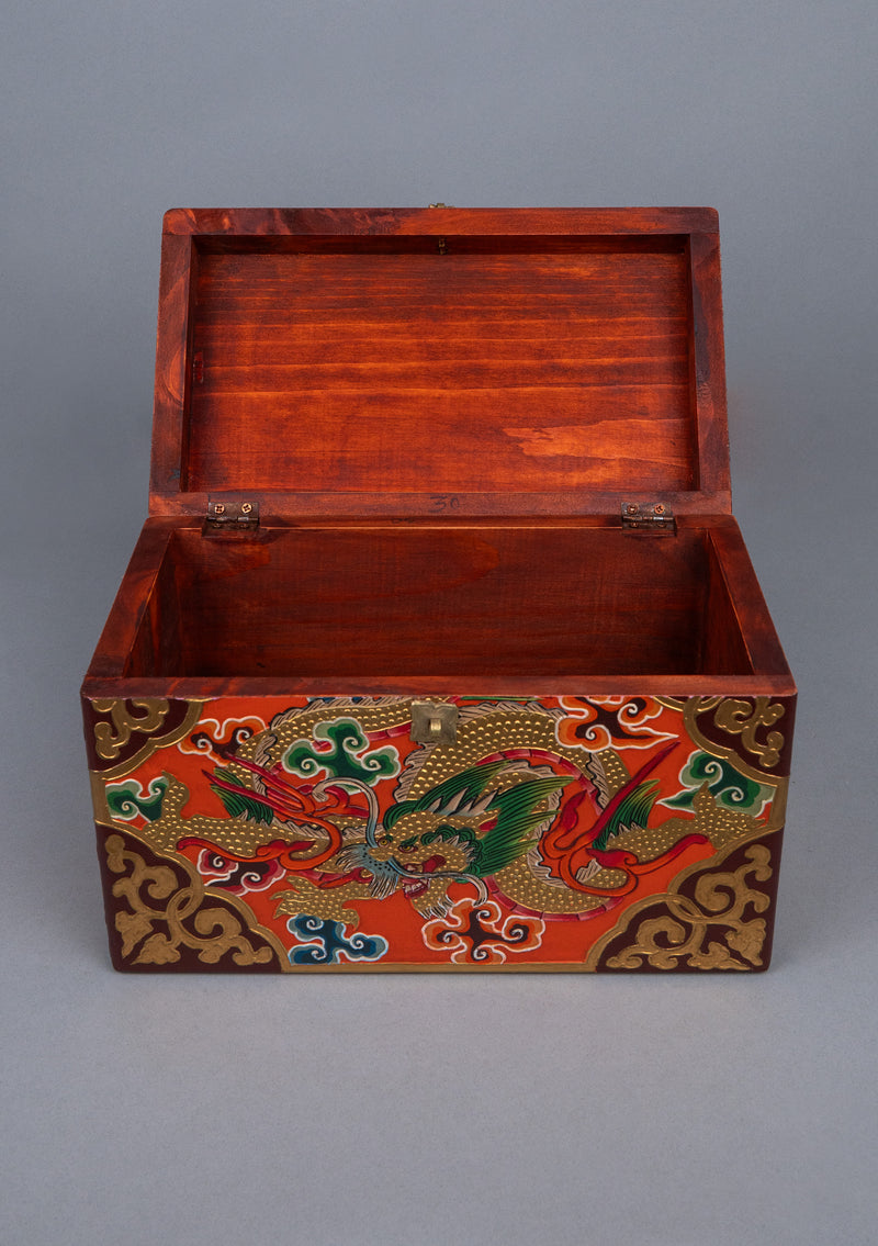 Handpainted Dragon & Tibetan Motif Wooden Altar Box